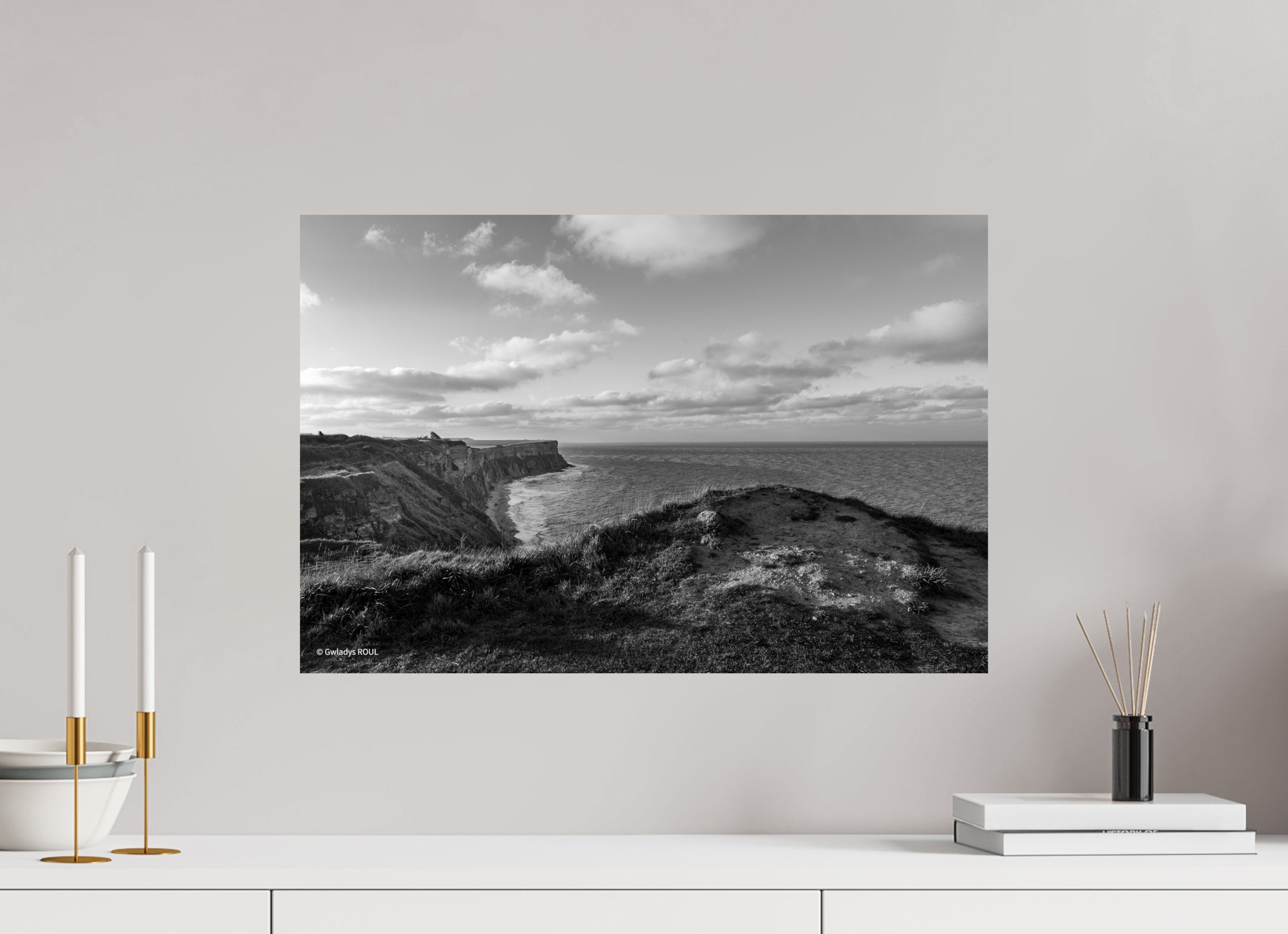 60 x 40 cm, Impression noir et blanc sur Alu Dibond 3 mn Arromanches hivernal sur support Aluminium  Didbond 3 mn