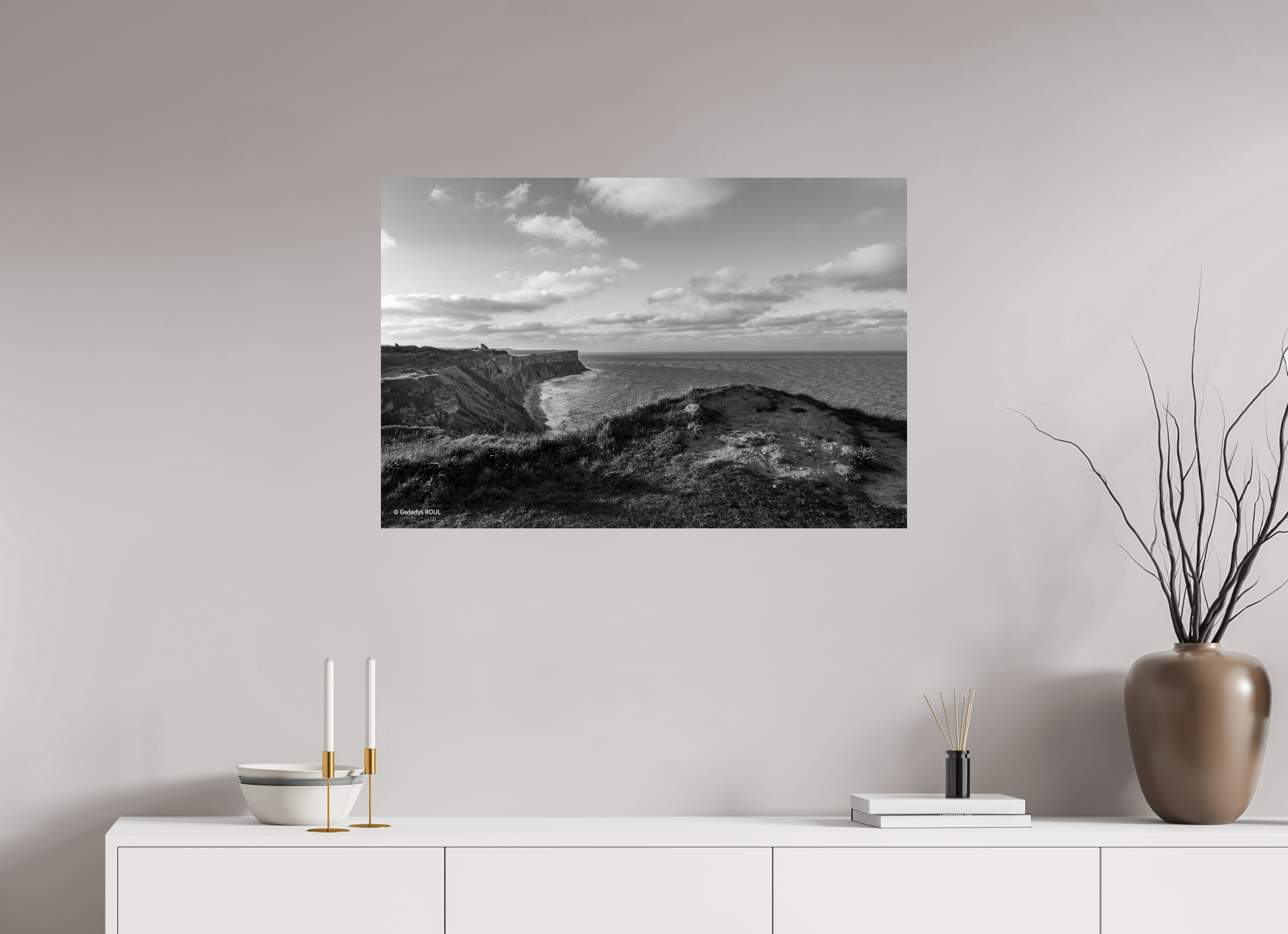 90 x 60 cm, Impression noir et blanc sur Alu Dibond 3 mn Arromanches hivernal sur support Aluminium  Didbond 3 mn